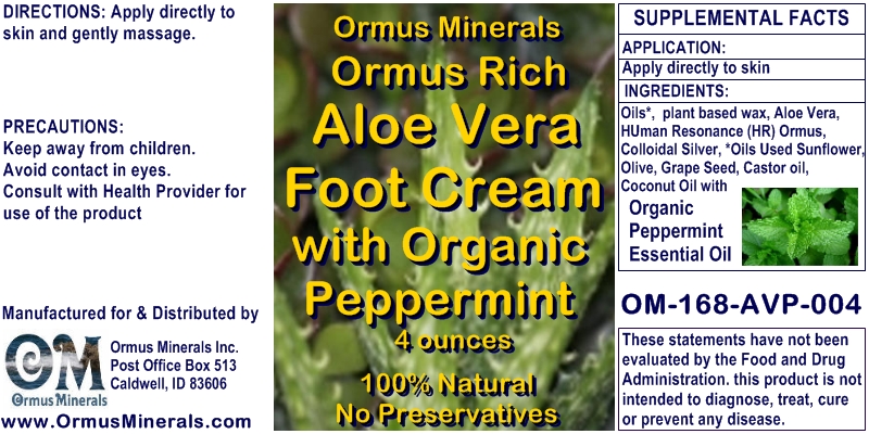 Ormus Minerals Ormus Rich Aloe Vera Foot Cream with Peppermint