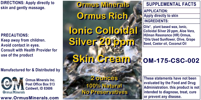 Ormus Minerals Ormus Rich Ionic Colloidal Silver 20 ppm Skin Cream